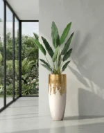 Dekorativní květináč na květiny Luxe 90 cm bílo-zlatý