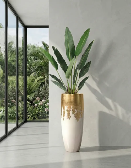 Dekorativní květináč na květiny Luxe 90 cm bílo-zlatý