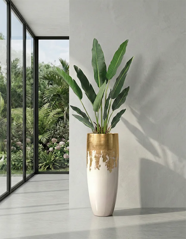 Dekorativní květináč na květiny Luxe 90 cm bílo-zlatý