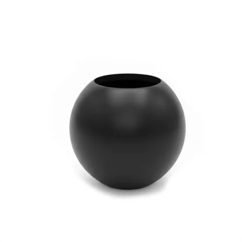 Dekorativní květináč MOON 40 × 36 cm černý – moderní kulatý květináč z fiberglassu